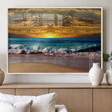 83389-MGV-FP-60X30-3P_Natural-Ocean Sunrise Wall Art – Vibrant Beach Waves Canvas Print, Coastal Seascape Decor for Living Room or Office