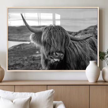 83810-MGV-FP-36X24-3P_Natural-Highland Cow Wall Art – Black and White Highland Cattle Print, Rustic Farmhouse Animal Decor for Living Room or Office