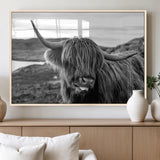 83810-MGV-FP-60X30-3P_Natural-Highland Cow Wall Art – Black and White Highland Cattle Print, Rustic Farmhouse Animal Decor for Living Room