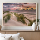 60570-MGV-FP-60X30-3P_Natural-Beach Sunset Wall Art – Coastal Sand Dunes and Ocean Horizon Canvas Print, Tranquil Seascape Photography Decor for Living Room or