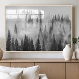 10422-MGV-FP-36X24-3P_Natural-Misty Pine Forest Wall Art – Black and White Foggy Landscape Canvas Print, Serene Nature Woodland Decor for Bedroom, Office or