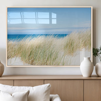 96913-MGV-FP-60X30-3P_Natural-Coastal Dunes Wall Art – Serene Beach Grass and Blue Ocean Canvas Print, Relaxing Seaside Nature Decor for Living Room, Bedroom or