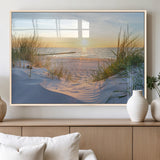 48907-MGV-FP-60X30-3P_Natural-Beach Sunset Wall Art – Coastal Sand Dunes and Ocean View Canvas Print, Serene Seaside Landscape Painting for Living Room, Bedroom