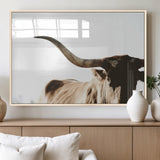 35866-MGV-FP-36X24-3P_Natural-Texas Longhorn Wall Art – Rustic Western Bull Canvas Print, Farmhouse Animal Photography Decor for Living Room, Office, or Ranch