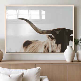 35866-MGV-FP-36X24-3P_Natural-Texas Longhorn Wall Art – Rustic Western Bull Canvas Print, Farmhouse Animal Photography Decor for Living Room, Office, or Ranch