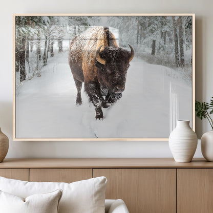 84699-MGV-FP-36X24-3P_Natural-Bison in Winter Wall Art – Majestic Buffalo Canvas Print with Snowy Forest Landscape, Rustic Wildlife Artwork for Cabin, Living
