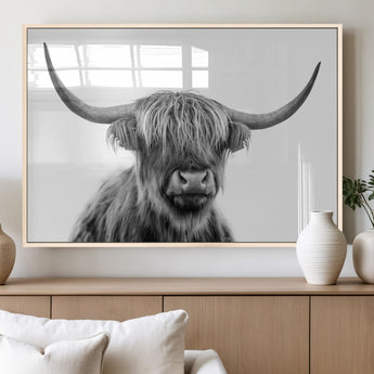 10123-MGV-FP-60X30-3P_Natural-Black and White Highland Cow Wall Art – Modern Farmhouse Animal Print, Rustic Scottish Bull Canvas Decor for Living Room, Bedroom,