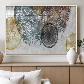 70653-MGV-FP-36X24-3P_Natural-Abstract Tree Ring Wall Art – Modern Rustic Wood Slice Canvas Print with Gold Accents, Contemporary Nature Decor for Living Room,
