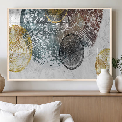 70653-MGV-FP-36X24-3P_Natural-Abstract Tree Ring Wall Art – Modern Rustic Wood Slice Canvas Print with Gold Accents, Contemporary Nature Decor for Living Room,