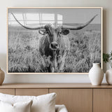 77320-MGV-FP-60X30-3P_Natural-Texas Longhorn Wall Art – Black and White Western Cattle Canvas Print, Rustic Farmhouse Animal Photography Decor for Living Room,