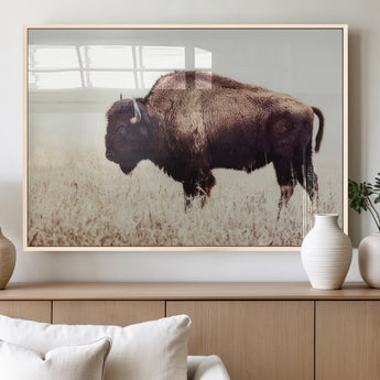 48406-MGV-FP-60X30-3P_Natural-American Bison Wall Art – Rustic Buffalo Canvas Print in Prairie Field, Western Wildlife Photography Decor for Cabin, Lodge,