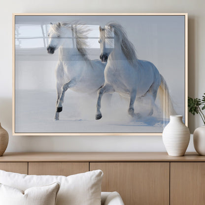 80145-MGV-FP-60X30-3P_Natural-White Horses Running Snow Wall Art – Majestic Equine Canvas Print, Winter Nature Photography Decor for Living Room, Office,