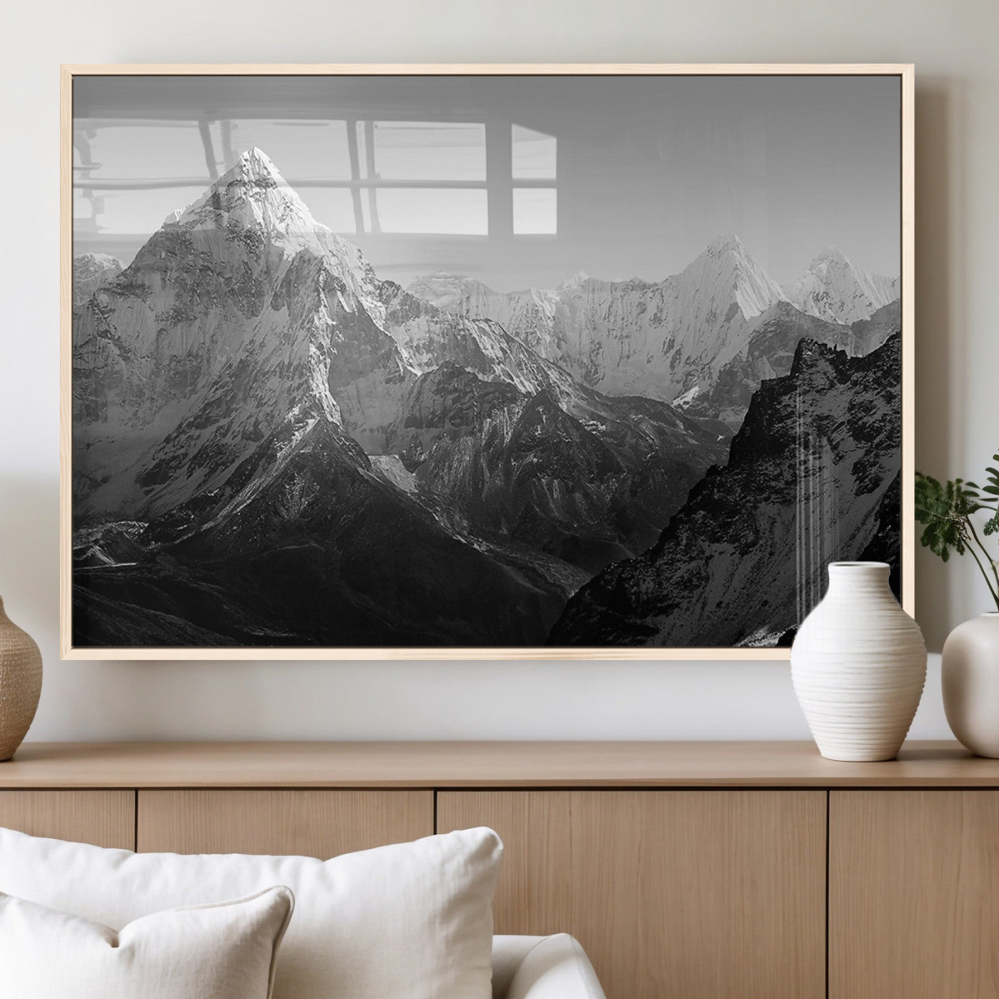 10775-MGV-FP-60X30-3P_Natural-Snow Capped Mountain Wall Art – Black and White Canvas Print of Majestic Peaks, Nature Landscape Photography for Office, Bedroom,
