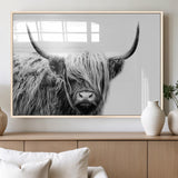 51957-MGV-FP-60X30-3P_Natural-Highland Cow Wall Art – Black and White Scottish Highland Bull Canvas Print, Rustic Farmhouse Animal Decor for Living Room,