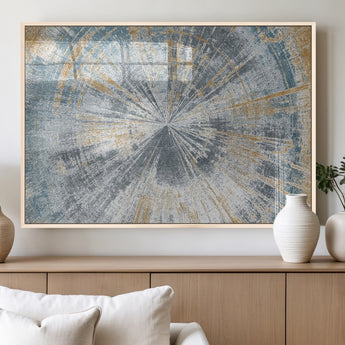 17631-MGV-FP-60X30-3P_Natural-Radiant Burst Wall Art – Abstract Sunburst Canvas Print in Blue and Gold, Modern Geometric Painting for Living Room, Office or