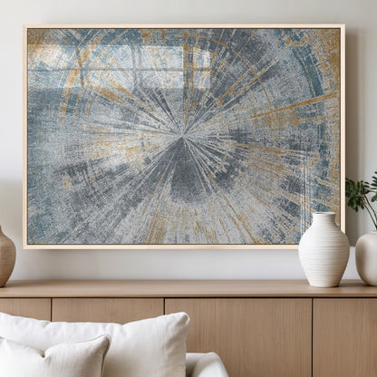 17631-MGV-FP-60X30-3P_Natural-Radiant Burst Wall Art – Abstract Sunburst Canvas Print in Blue and Gold, Modern Geometric Painting for Living Room, Office or