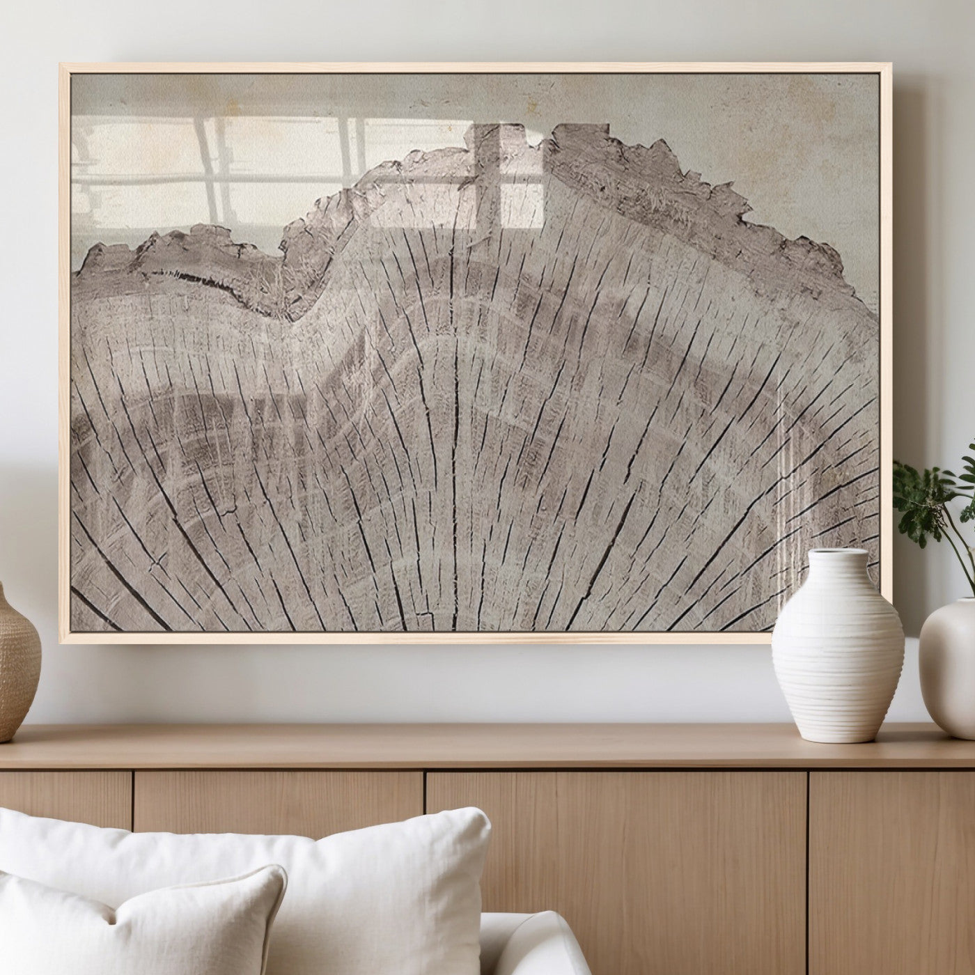 67528-MGV-FP-36X24-3P_Natural-Wood Ring Wall Art Canvas Print, Framed Tree Ring Art Picture Print, Rustic Tree Ring Perfect Neutral Boho Decor Artwork