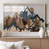67950-MGV-FP-60X30-3P_Natural-Modern Wood Wall Art Canvas Print, Framed Mountain Range Art Picture Print, Wood Mountain Range Perfect Rustic Decor Artwork