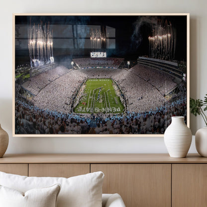 11391-MGV-FP-60X30-3P_Natural-Penn State Stadium Wall Art – Panoramic White Out Football Game Canvas Print, College Sports Decor for Office, Man Cave, or Living