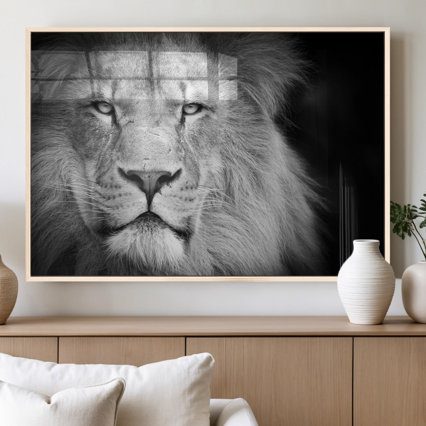 94453-MGV-FP-36X24-3P_Natural-Lion Portrait Wall Art – Black and White King of the Jungle Canvas Print, Safari Wildlife Decor for Office, Bedroom, or Living