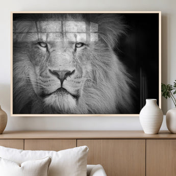 94453-MGV-FP-36X24-3P_Natural-Lion Portrait Wall Art – Black and White King of the Jungle Canvas Print, Safari Wildlife Decor for Office, Bedroom, or Living