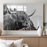 61570-MGV-FP-60X30-3P_Natural-Highland Cow Wall Art – Black and White Scottish Bull Canvas Print, Rustic Farmhouse Animal Decor for Living Room, Bedroom, or