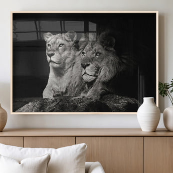 80013-MGV-FP-36X24-3P_Natural-Lion and Lioness Wall Art – Black and White Wildlife Photography Canvas Print, African Safari Animal Decor for Office, Bedroom, or