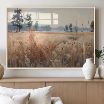 98822-MGV-FP-36X24-3P_Natural-Autumn Meadow Wall Art – Tranquil Grassland Landscape Canvas Print, Rustic Country Decor for Living Room, Bedroom or Farmhouse