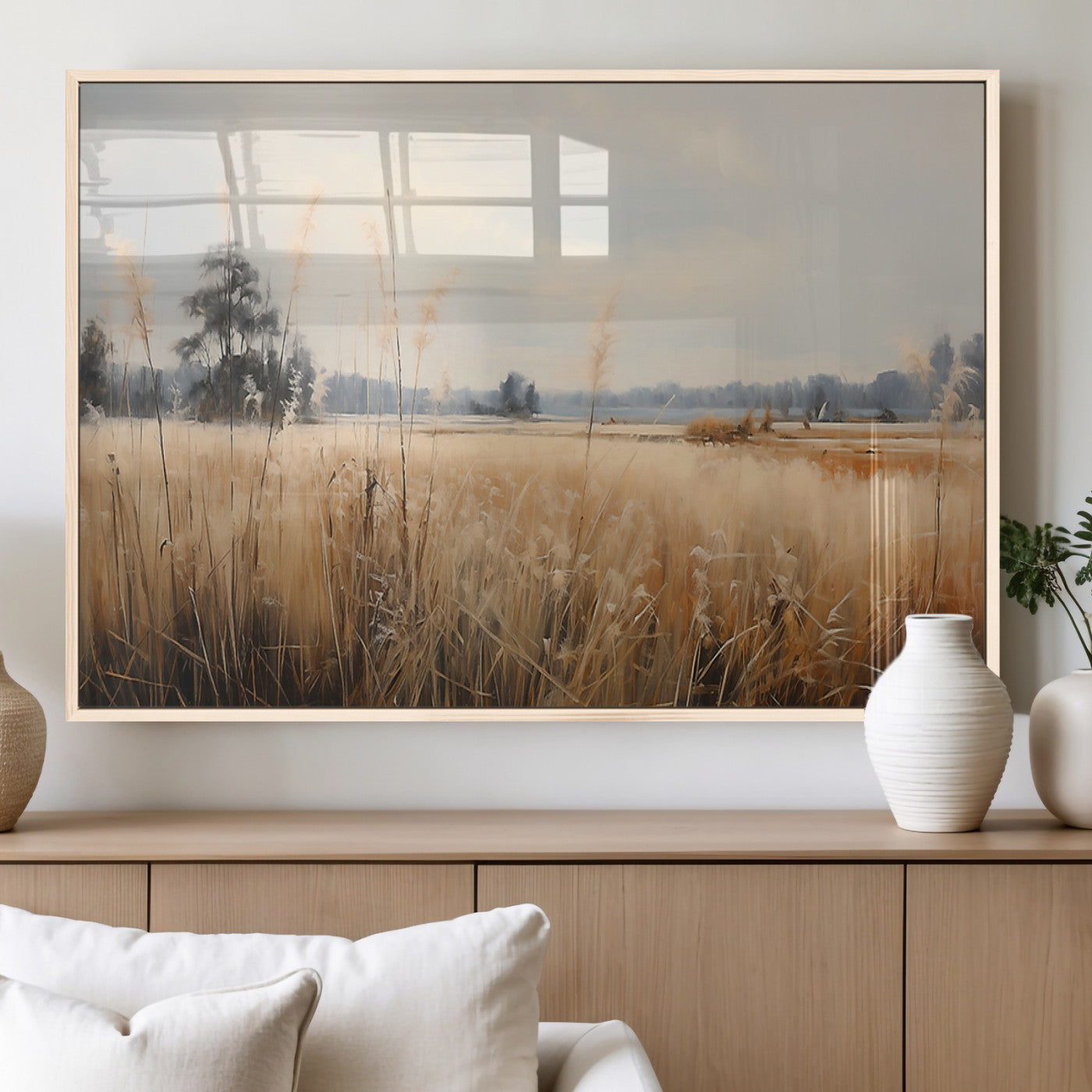 38193-MGV-FP-36X24-3P_Natural-Golden Meadow Wall Art – Serene Grassland Landscape Canvas Print, Rustic Nature Decor for Bedroom, Living Room or Farmhouse