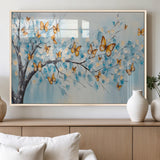 59455-MGV-FP-36X24-3P_Natural-Butterfly Tree Branch Wall Art – Blue and Yellow Abstract Canvas Print, Modern Nature Artwork for Living Room, Bedroom or Office