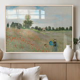 74890-MGV-FP-36X24-3P_Natural-Monet Poppy Field Wall Art – Impressionist Landscape Canvas Print, Classic French Artwork for Living Room, Bedroom or Office Decor