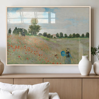 74890-MGV-FP-36X24-3P_Natural-Monet Poppy Field Wall Art – Impressionist Landscape Canvas Print, Classic French Artwork for Living Room, Bedroom or Office Decor