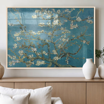 65607-MGV-FP-36X24-3P_Natural-Almond Blossom Wall Art – Van Gogh Blue Floral Canvas Print, Elegant Impressionist Painting Decor for Living Room, Bedroom or