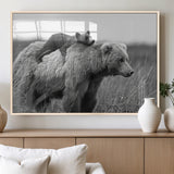 76338-MGV-FP-36X24-3P_Natural-Mother Bear and Cub Wall Art – Black and White Wildlife Canvas Print, Rustic Nature Photography for Cabin, Living Room or Office