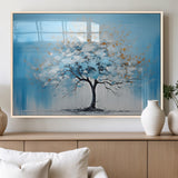 25021-MGV-FP-36X24-3P_Natural-Abstract Tree Wall Art – Blue and White Canvas Painting with Gold Accents, Modern Nature-Inspired Artwork for Living Room, Bedroom