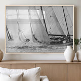 Boat-1-MGV-FP-36X24-3P_Natural-Sailboat Racing Wall Art – Nautical Black and White Canvas Print, Ocean Adventure Decor for Office, Living Room or Bedroom