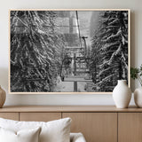 19240-MGV-FP-36X24-3P_Natural-Ski Lift Wall Art – Black and White Winter Mountain Canvas Print, Snowy Forest Ski Resort Photography for Cabin, Lodge, Office or