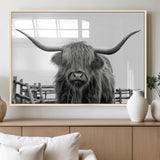 58188-MGV-FP-36X24-3P_Natural-Highland Cow Wall Art – Black and White Rustic Farmhouse Canvas Print, Longhorn Cattle Photography Decor for Living Room or