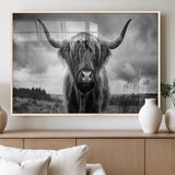17924-MGV-FP-36X24-3P_Natural-Highland Cow Wall Art – Black and White Rustic Longhorn Cattle Canvas Print, Farmhouse Animal Photography Decor for Country Home