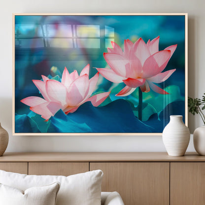 32559-MGV-FP-36X24-3P_Natural-Lotus Flower Wall Art – Pink Water Lily Canvas Print, Tranquil Nature Decor for Living Room, Bedroom or Meditation Space