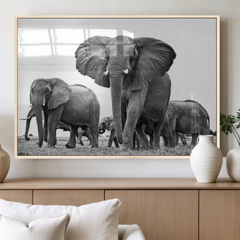 91685-MGV-FP-36X24-3P_Natural-Elephant Herd Wall Art – Black and White Safari Canvas Print, African Wildlife Photography Decor for Living Room, Office or