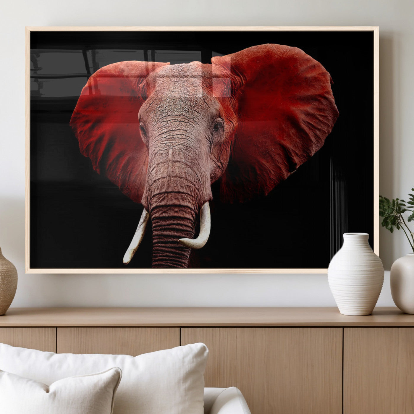 14788-MGV-FP-36X24-3P_Natural-Red Elephant Wall Art – Bold Wildlife Canvas Print, African Safari Animal Decor for Living Room, Bedroom or Office
