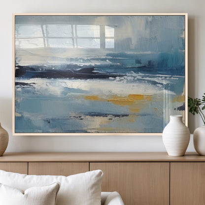 19746-MGV-FP-36X24-3P_Natural-Abstract Ocean Wall Art – Modern Coastal Canvas Print with Blue, White and Gold Textures, Contemporary Seascape Painting for