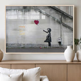 50559-MGV-FP-36X24-3P_Natural-Banksy Girl with Balloon Wall Art – Famous Street Graffiti Canvas Print, Modern Urban Artwork for Living Room, Bedroom or Office