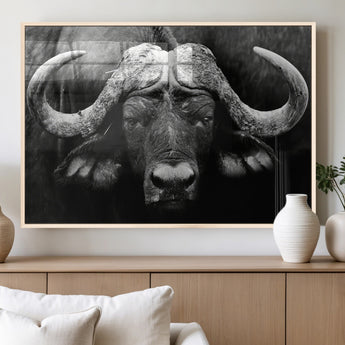 75273-MGV-FP-36X24-3P_Natural-Buffalo Wall Art – Black and White African Buffalo Canvas Print, Rustic Wildlife Animal Artwork for Farmhouse, Living Room,