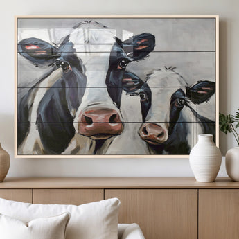 28934-MGV-FP-36X24-3P_Natural-Farmhouse Cow Wall Art – Rustic Black and White Dairy Cattle Canvas Print, Country Barn Animal Painting for Kitchen, Living Room