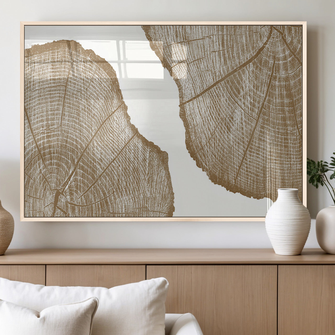 99692-MGV-FP-36X24-3P_Natural-Tree Ring Linocut Wall Art Canvas Print, Framed Wood Cut Art Picture Print, Tree Rings Perfect Minimalist Rustic Decor Artwork