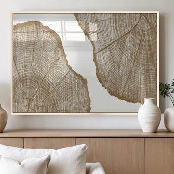 99692-MGV-FP-36X24-3P_Natural-Tree Ring Linocut Wall Art Canvas Print, Framed Wood Cut Art Picture Print, Tree Rings Perfect Minimalist Rustic Decor Artwork