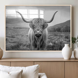 52903-MGV-FP-60X30-3P_Natural-Highland Cow Wall Art – Black and White Canvas Print Rustic Cattle Portrait, Farmhouse Country Decor for Living Room, Office,