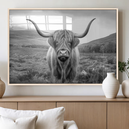 52903-MGV-FP-60X30-3P_Natural-Highland Cow Wall Art – Black and White Canvas Print Rustic Cattle Portrait, Farmhouse Country Decor for Living Room, Office,